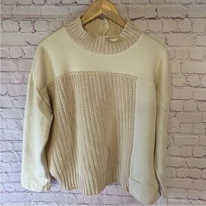 Zara Mixed Media Mock Neck Sweatshirt, Cream, Size Large
